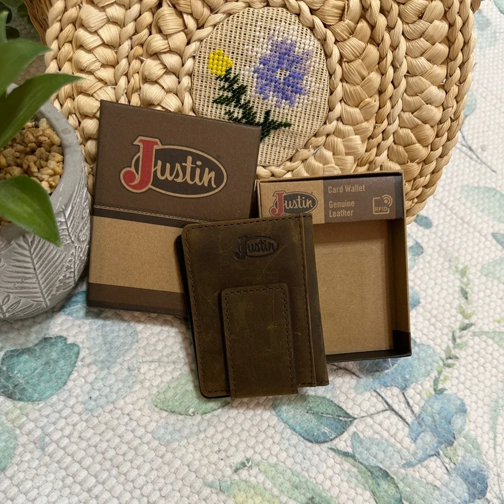 New Justin Boots Genuine Leather Card Wallet Tribal Western Colorful Embroidery